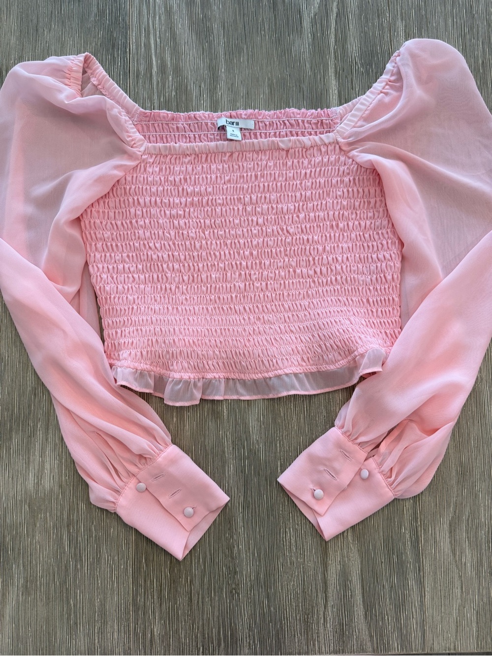 Bar III Pink Smocked chiffon Puff-Sleeve Crop Top